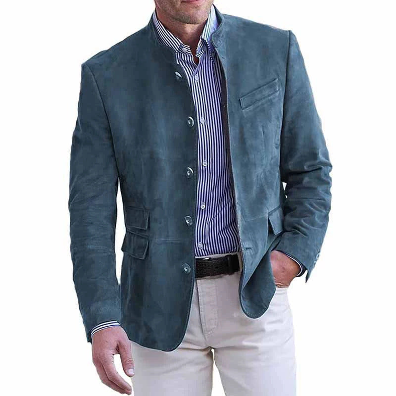 Herren Veloursleder Blazer mit Stehkragen und Pattentaschen EB