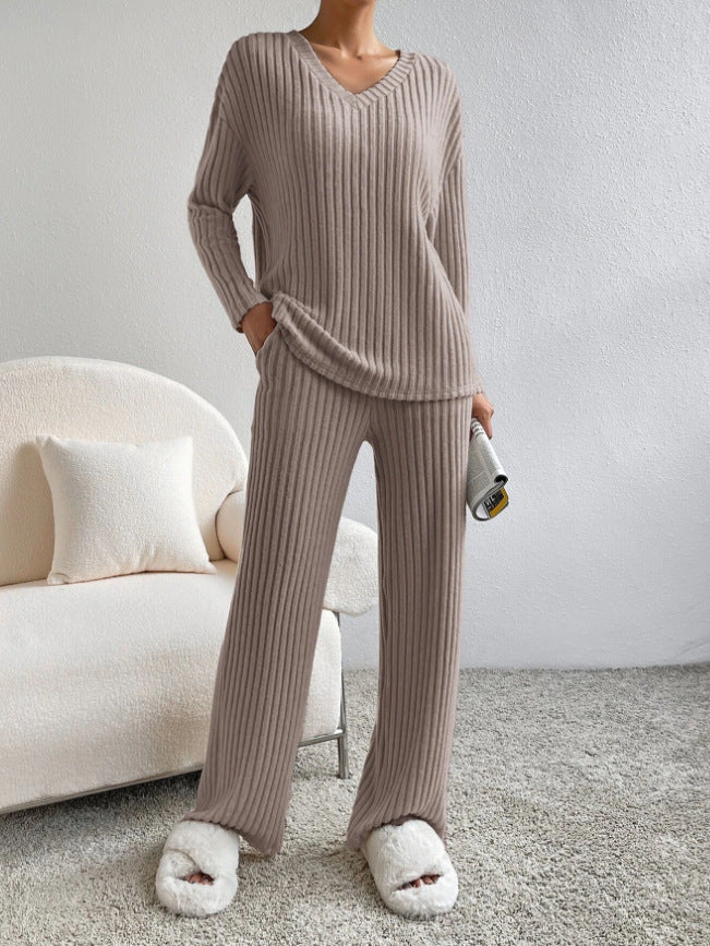 Damen Lässiges Freizeitsweat-Set mit V-Ausschnitt und weitem Schnitt EB