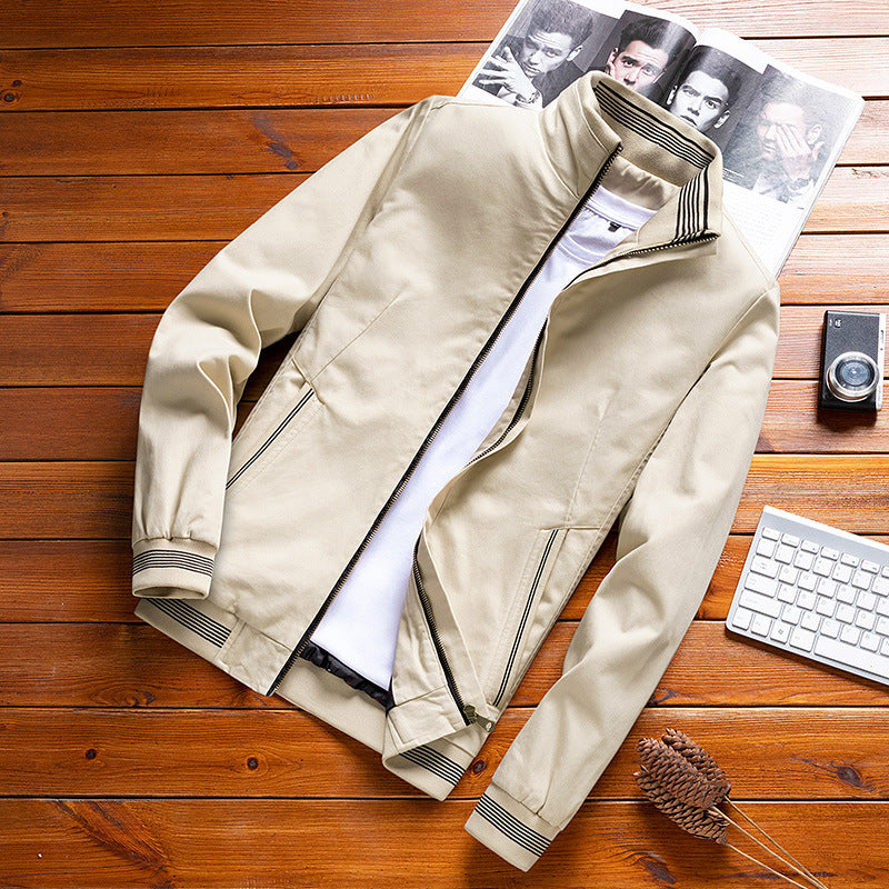 Herren Casual‑Fieldblouson im Bomberstil mit gestreiftem Stehkragen und Rippbündchen EB