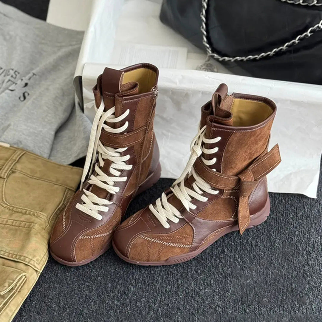 Damen modische Schnürstiefel mit praktischem Reißverschluss und robustem Sohlenprofil EB