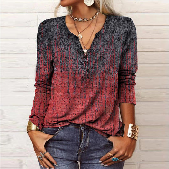 Damen langärmliges Casual-Shirt mit verspieltem Muster EB