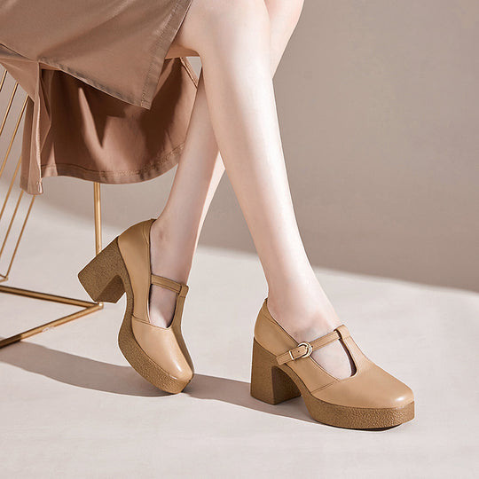 Damen Mary Jane Pumps mit komfortablem Blockabsatz und verstellbarem Riemen EB