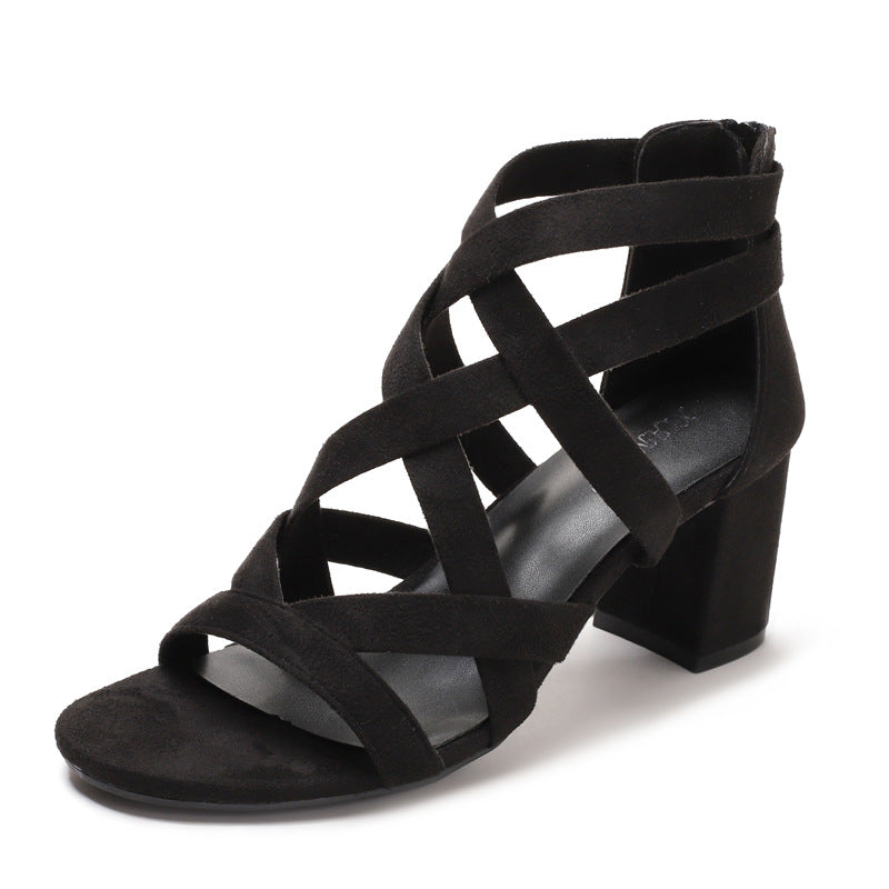 Damen Sandalen mit stylischem Kreuzriemen und komfortablem Blockabsatz EB