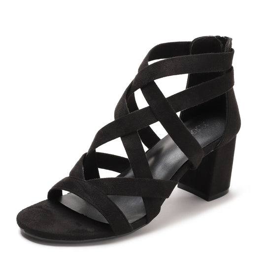 Damen Sandalen mit stylischem Kreuzriemen und komfortablem Blockabsatz EB