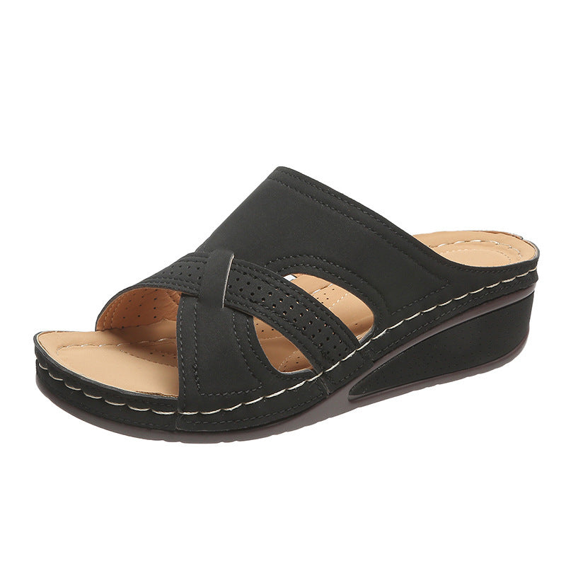 Damen Komfortable Wedge-Pantoletten mit elegantem Riemendesign EB