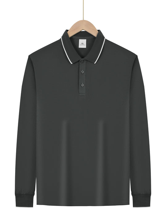 Herren nan langärmeliges Piqué-Poloshirt mit Kontrastpaspel am Kragen und Bündchen EB