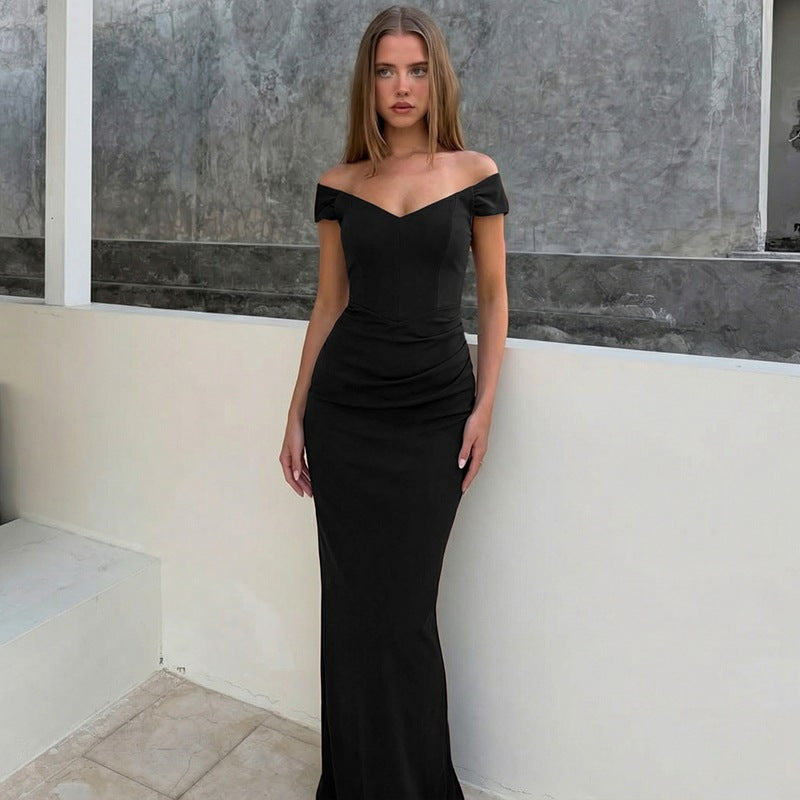 Damen Elegantes Maxikleid mit verführerischem V-Ausschnitt und transparenten Ärmeln EB