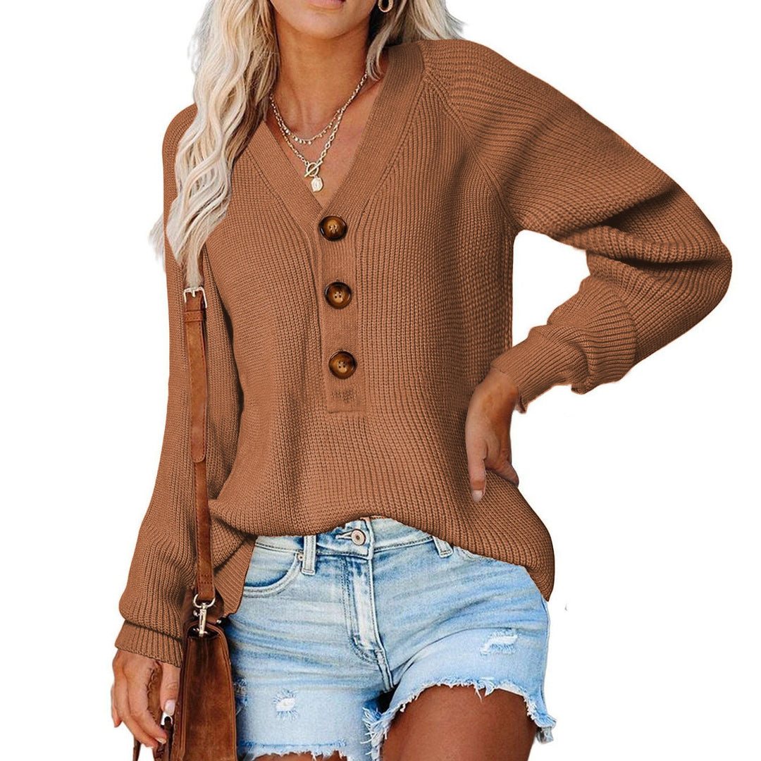 Damen Strickpullover mit vorderem Knopfverschluss und lässigem Schnitt EB