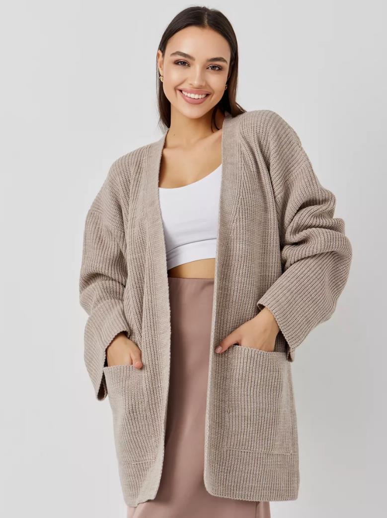 Damen Großer Strickcardigan mit voluminösen Ärmeln und praktischen Taschen EB