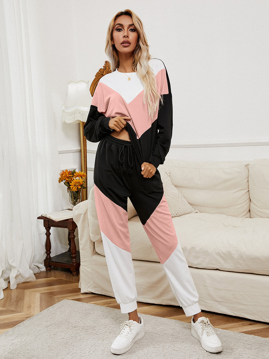 Damen Sportlicher Freizeitanzug mit Farbblockdesign EB
