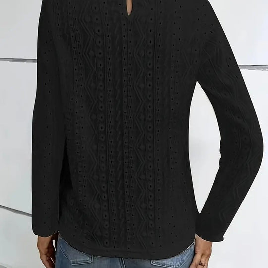 Damen elegante Bluse mit Spitzeneinsätzen und detailliertem Lochmuster EB