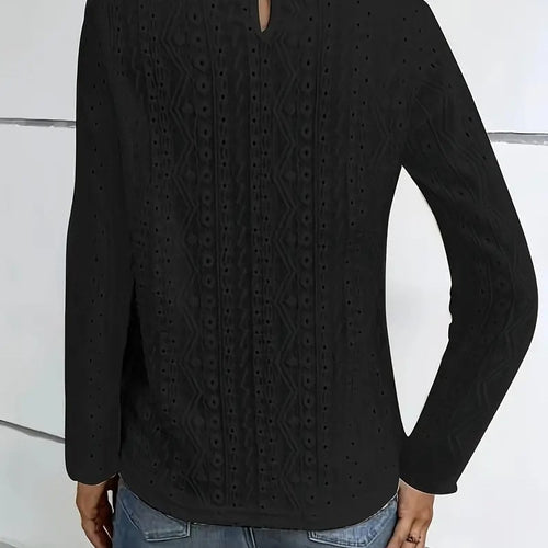 Damen elegante Bluse mit Spitzeneinsätzen und detailliertem Lochmuster EB
