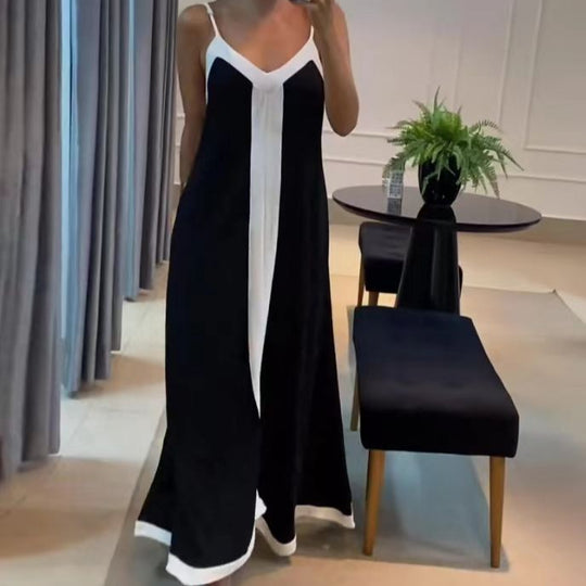 Damen Elegantes Maxikleid mit tiefem V-Ausschnitt und seitlichem Schlitz EB