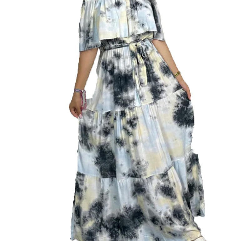 Damen Maxikleid mit Off-Shoulder-Design und geschmackvollem Bindegürtel EB