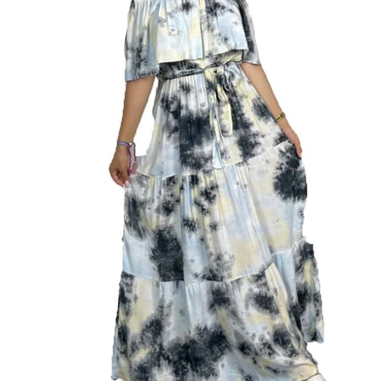 Damen Maxikleid mit Off-Shoulder-Design und geschmackvollem Bindegürtel EB