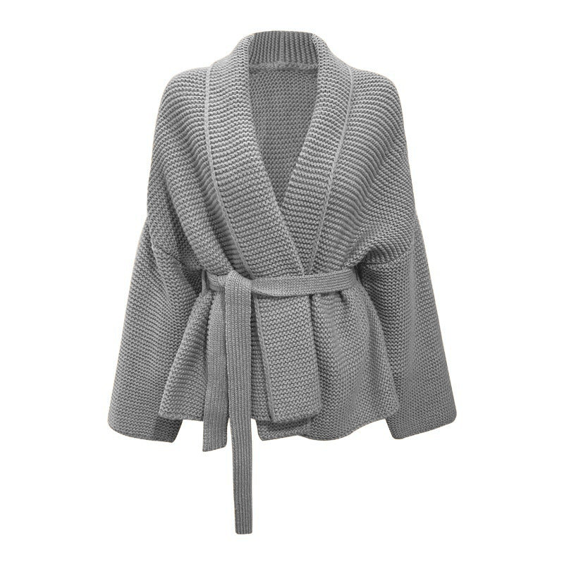Damen Grobstrickjacke mit breitem Gürtel und weitem Schnitt EB