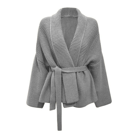 Damen Grobstrickjacke mit breitem Gürtel und weitem Schnitt EB