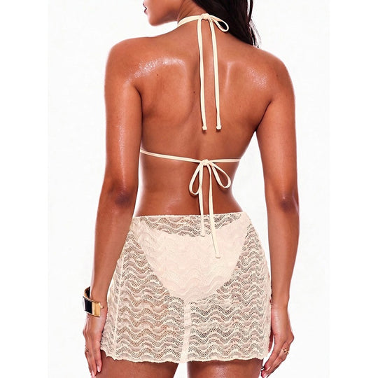 Damen Bikini-Set mit zarter Spitzenoptik und lässigem Wickelrock EB