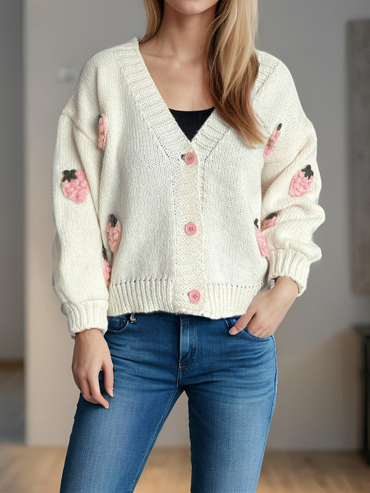 Damen Strickjacke mit verspielten Obstapplikationen EB