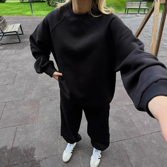 Damen Oversized Sweatshirt- und Palazzo-Jogginghose Set aus schwerem Baumwollfleece EB