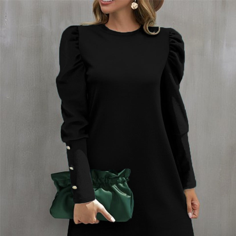 Damen Puffärmel Minikleid mit elegantem Rundhalsausschnitt EB