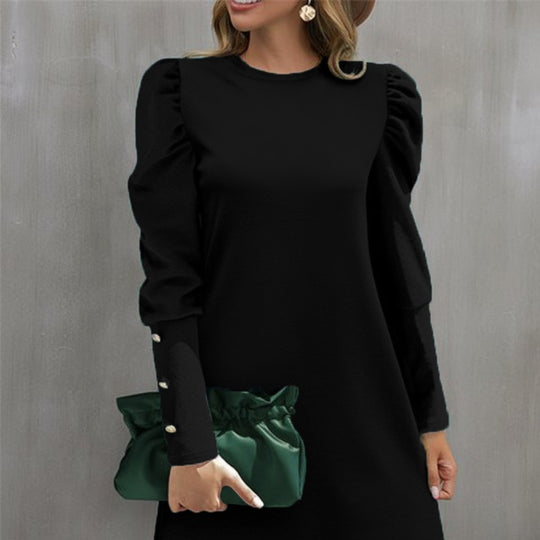 Damen Puffärmel Minikleid mit elegantem Rundhalsausschnitt EB