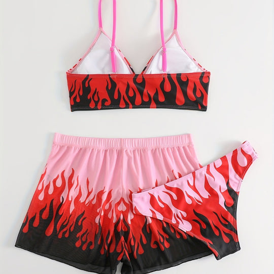 Damen Triangel-Bikini mit aufregendem Flammenmuster EB