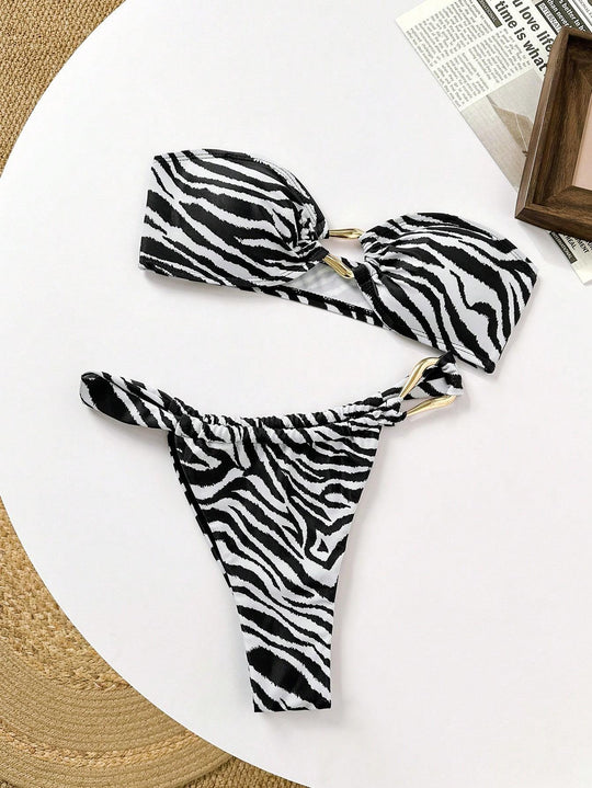Damen Bandeau-Bikini mit dekorativem Schmuckdetail EB