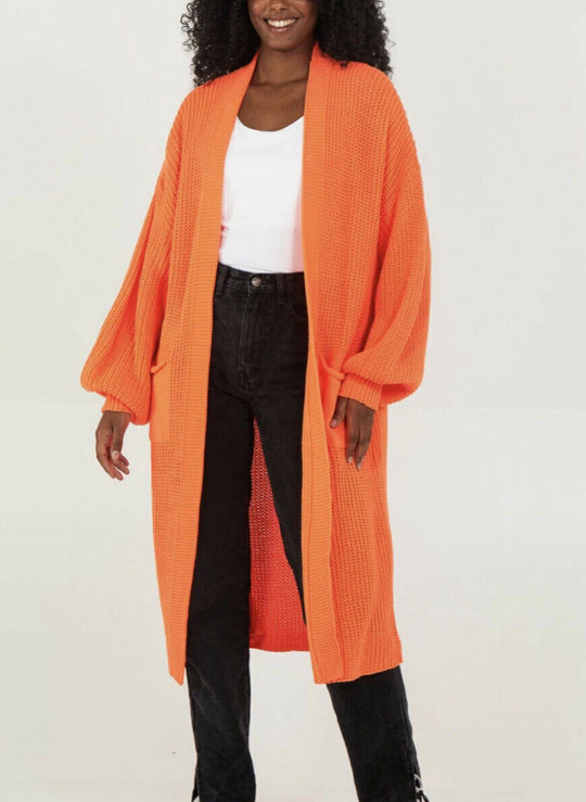 Damen Langer Strickcardigan mit luftigen Ärmeln und offenen Fronten EB