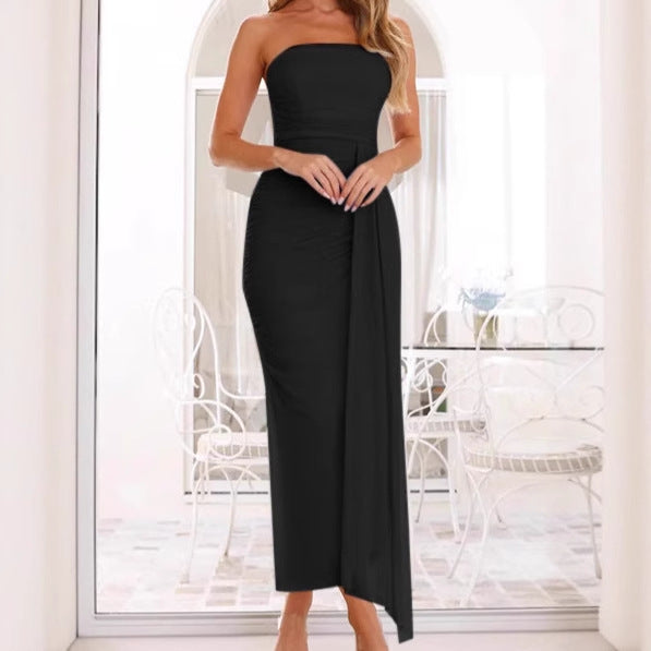 Damen Elegantes Träger-Maxikleid mit raffinierten Drapierungsdetails und seitlichem Schlitz EB