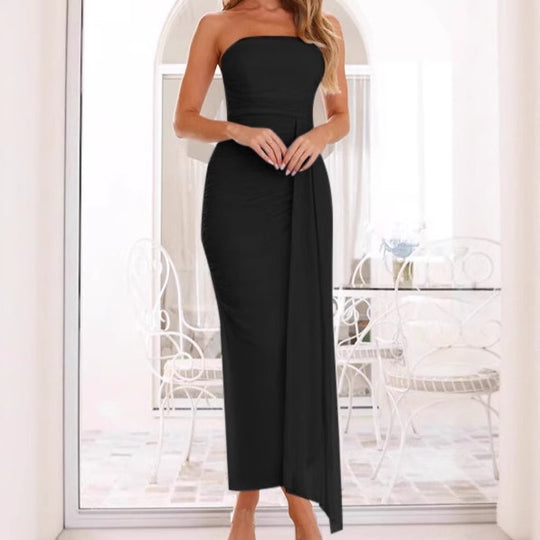 Damen Elegantes Träger-Maxikleid mit raffinierten Drapierungsdetails und seitlichem Schlitz EB