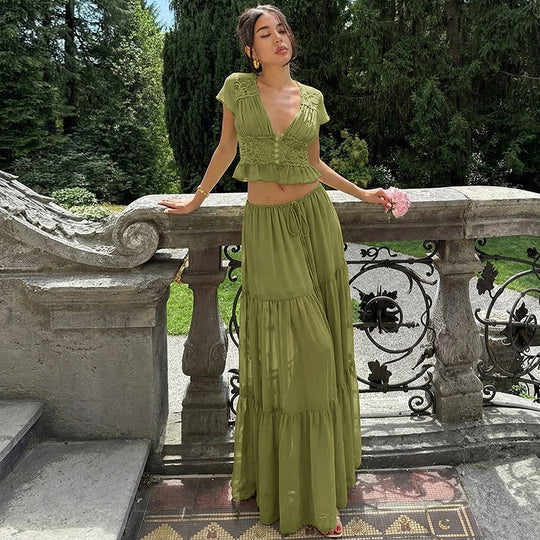 Damen Elegantes Maxikleid mit Spitzenoberteil und fließendem Saum EB