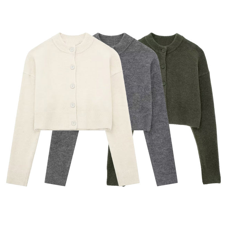 Damen Kurzpullover mit knopfbeschichtetem Design EB