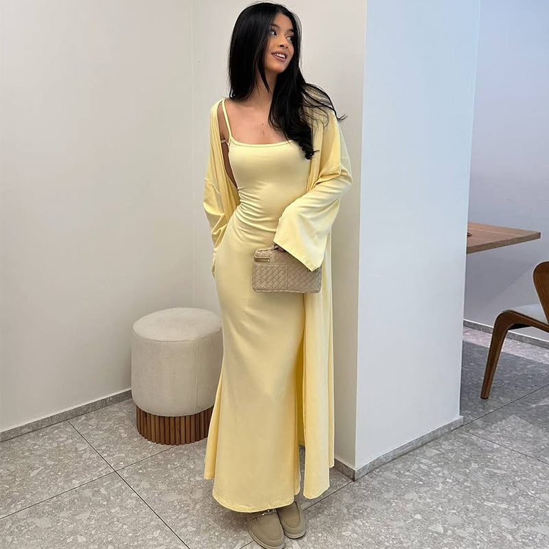 Damen Langes Etuikleid mit offenem Kimono EB