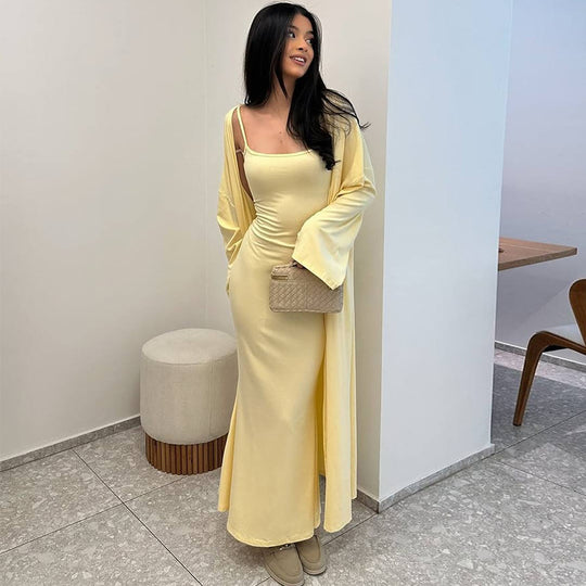 Damen Langes Etuikleid mit offenem Kimono EB