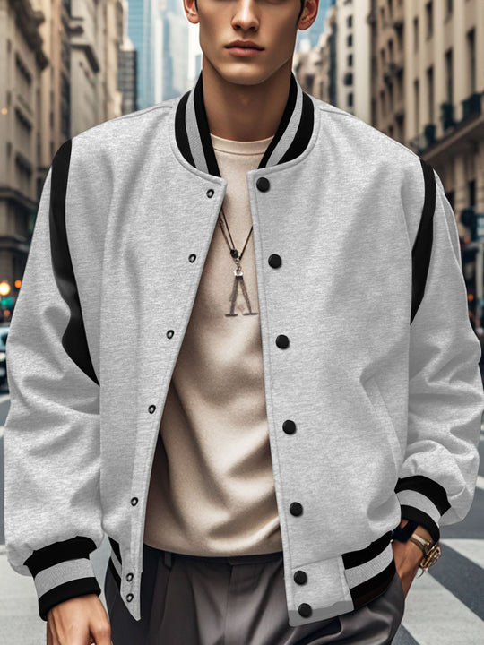 Herren nan leichte Collegejacke im Varsity-Look mit Druckknopfverschluss Rippbündchen und Kontrast-Schulterbesatz EB