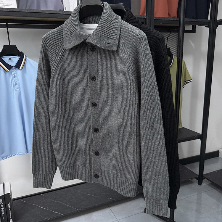 Herren Strickjacke mit weichem Rippstrickmuster und Button-Down-Kragen EB