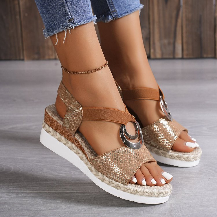 Damen Wedge-Sandalen mit modernen Riemendesign und elegantem Zierelement EB