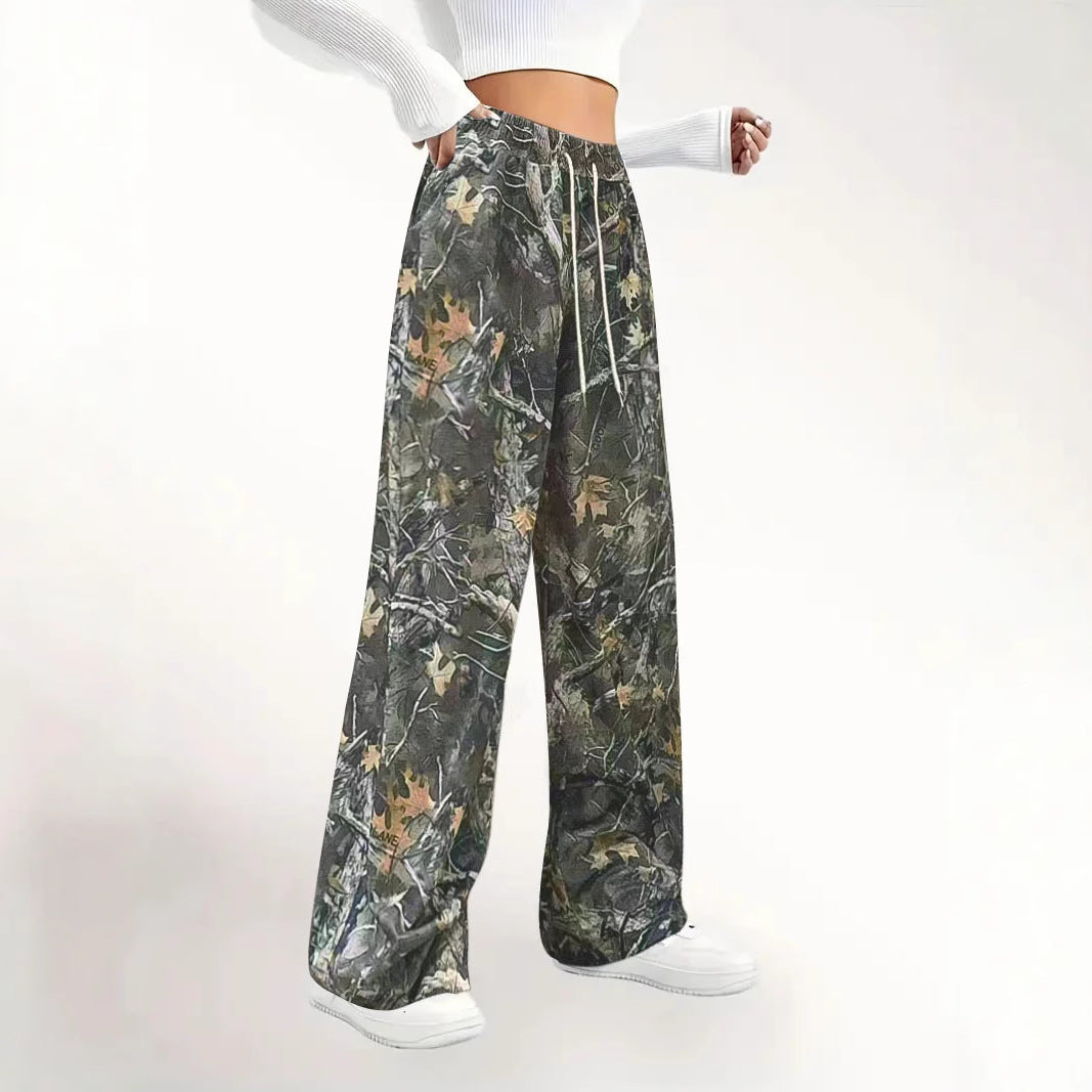Damen weite Cargohose im Camouflage-Style mit elastischem Bund und praktischem Kordelzug EB