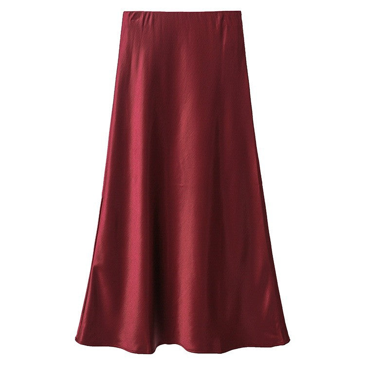 Damen  eleganter Midirock aus Satin mit A-Linie und nahtlosem Bund EB