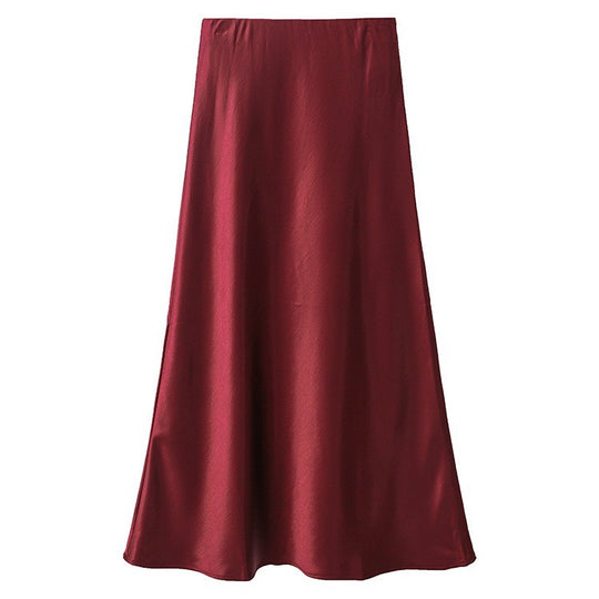 Damen  eleganter Midirock aus Satin mit A-Linie und nahtlosem Bund EB