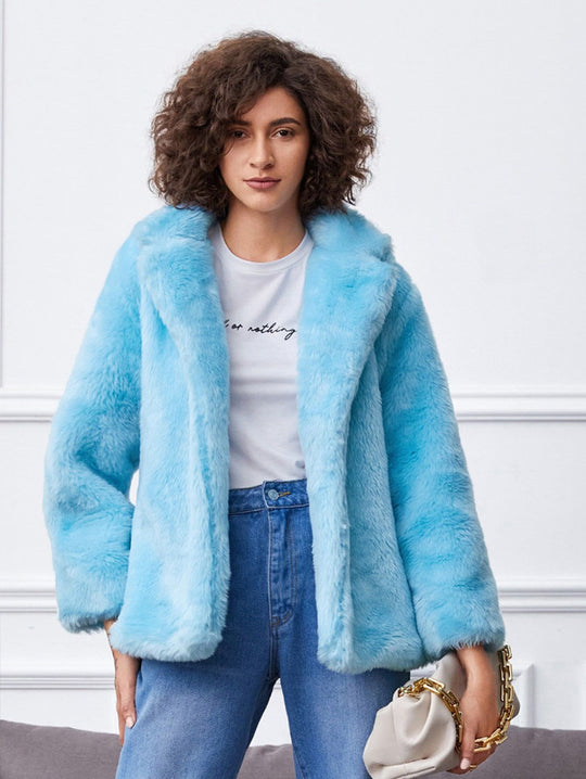 Damen Fluffige Kunstpelzjacke mit großzügigem Kragen und bequemen Ärmeln EB