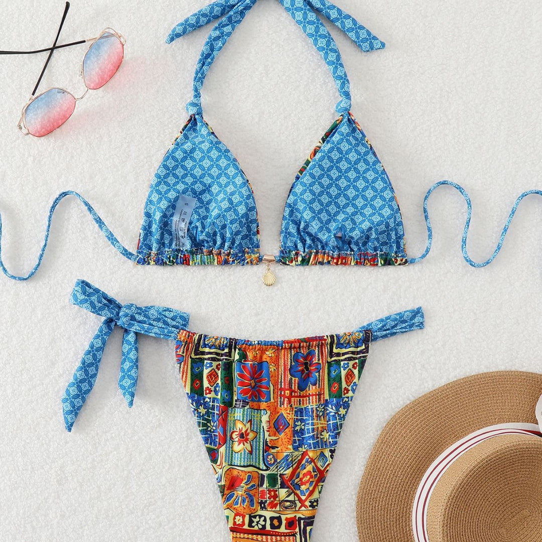 Damen Triangel-Bikini mit verspieltem Mustermix EB