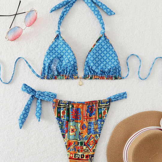 Damen Triangel-Bikini mit verspieltem Mustermix EB