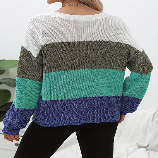 Damen lässiger Strickpullover mit modischem Farbmix und weitem Schnitt EB
