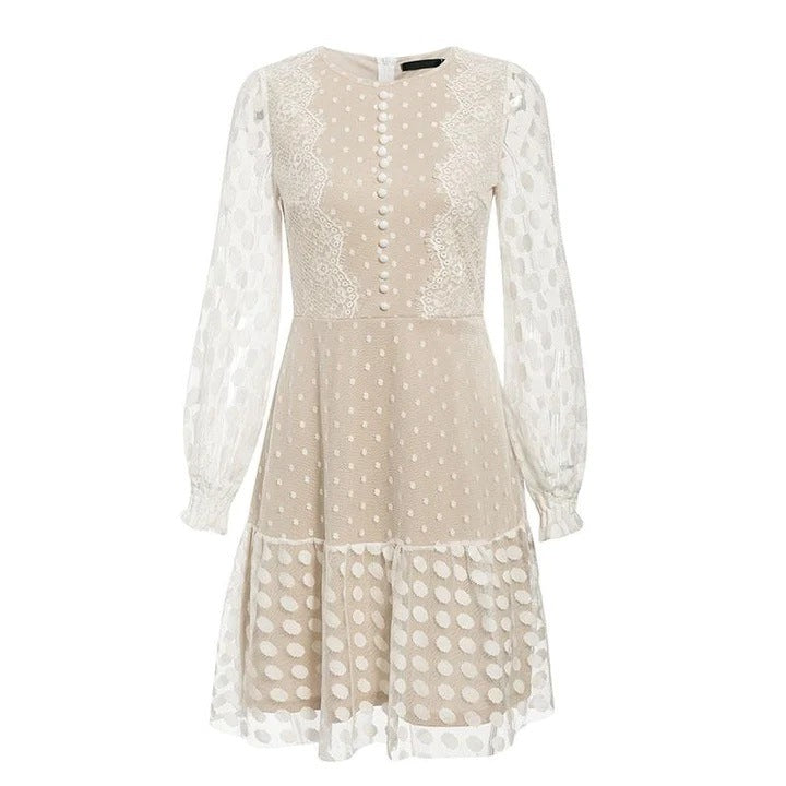 Damen luftiges Kleid mit transparenten Einsätzen und Rüschensaum EB