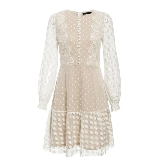 Damen luftiges Kleid mit transparenten Einsätzen und Rüschensaum EB