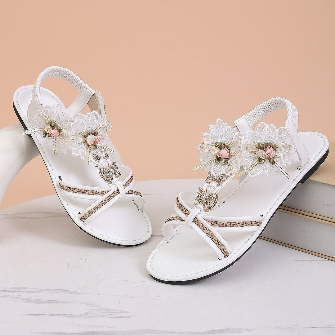 Damen elegante Riemchen-Sandalen mit floralem Design EB