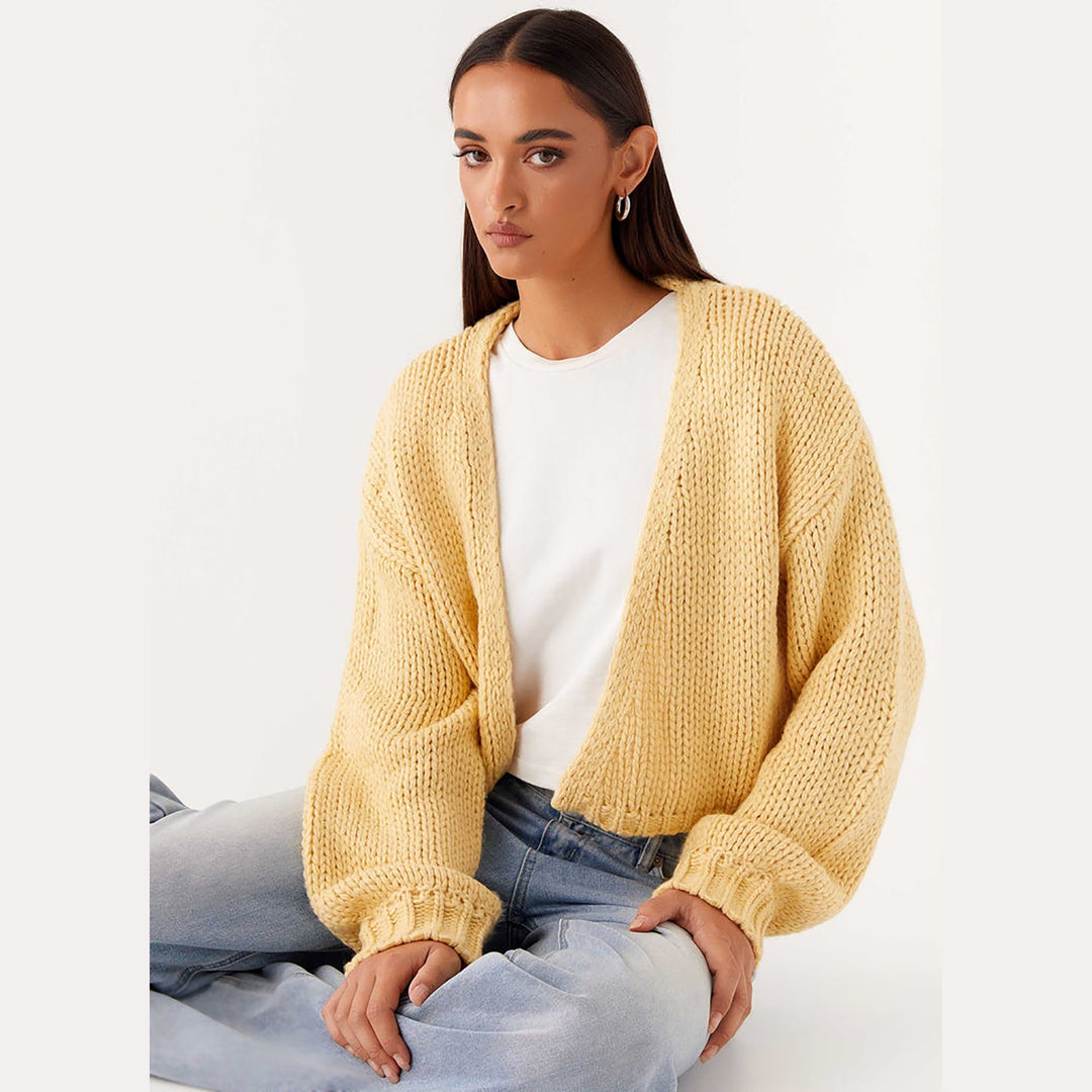 Damen Oversized Grobstrick-Cardigan mit Schalkragen und Rippbündchen EB