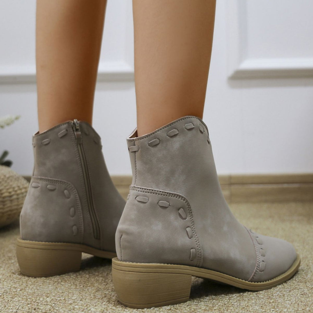 Damen elegante Stiefeletten mit modischen Ziernähten und praktischen Reißverschluss EB
